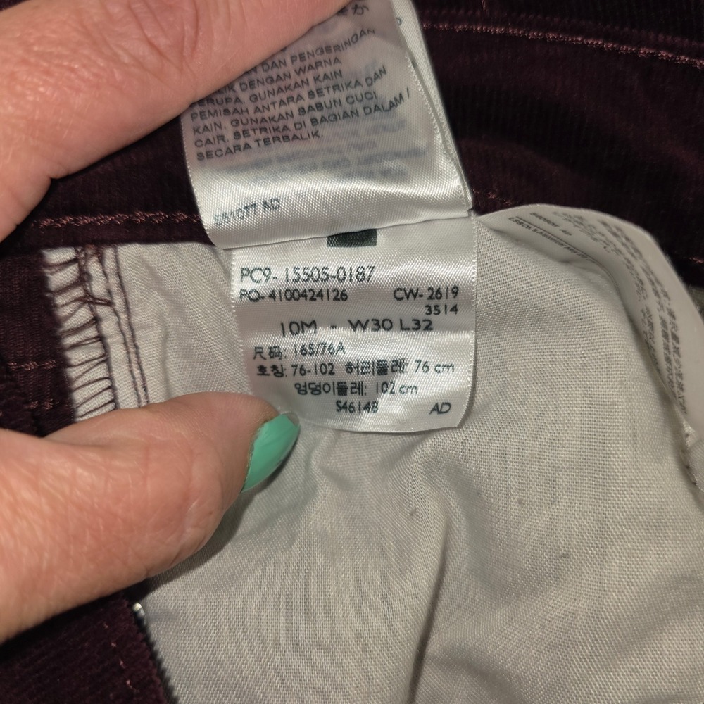 Levi's 505 Corduroy Pants Women 10M W30 L32 Burgundy Excellent Straight Leg - Picture 12 of 13